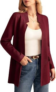 Women's 2025 Long Sleeve Open Front Knit Cardigan Notch Collar Sweater Blazer Jacket Fall Winter Clothing