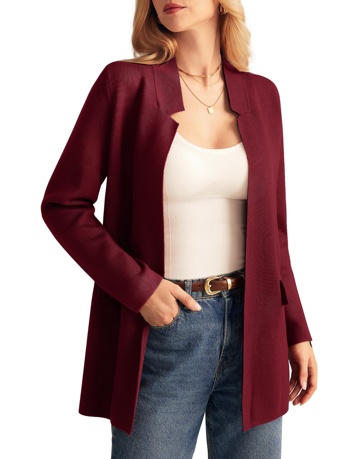 GRACE KARIN Women's 2025 Long Sleeve Open Front Knit Cardigan Notch Collar Sweater Blazer Jacket Fall Winter Clothing