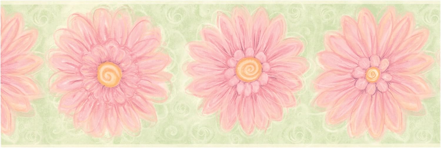 RoomMates York Wallcoverings York Kids IV KZ4380B Flower Power Border, Lime Green/Pink