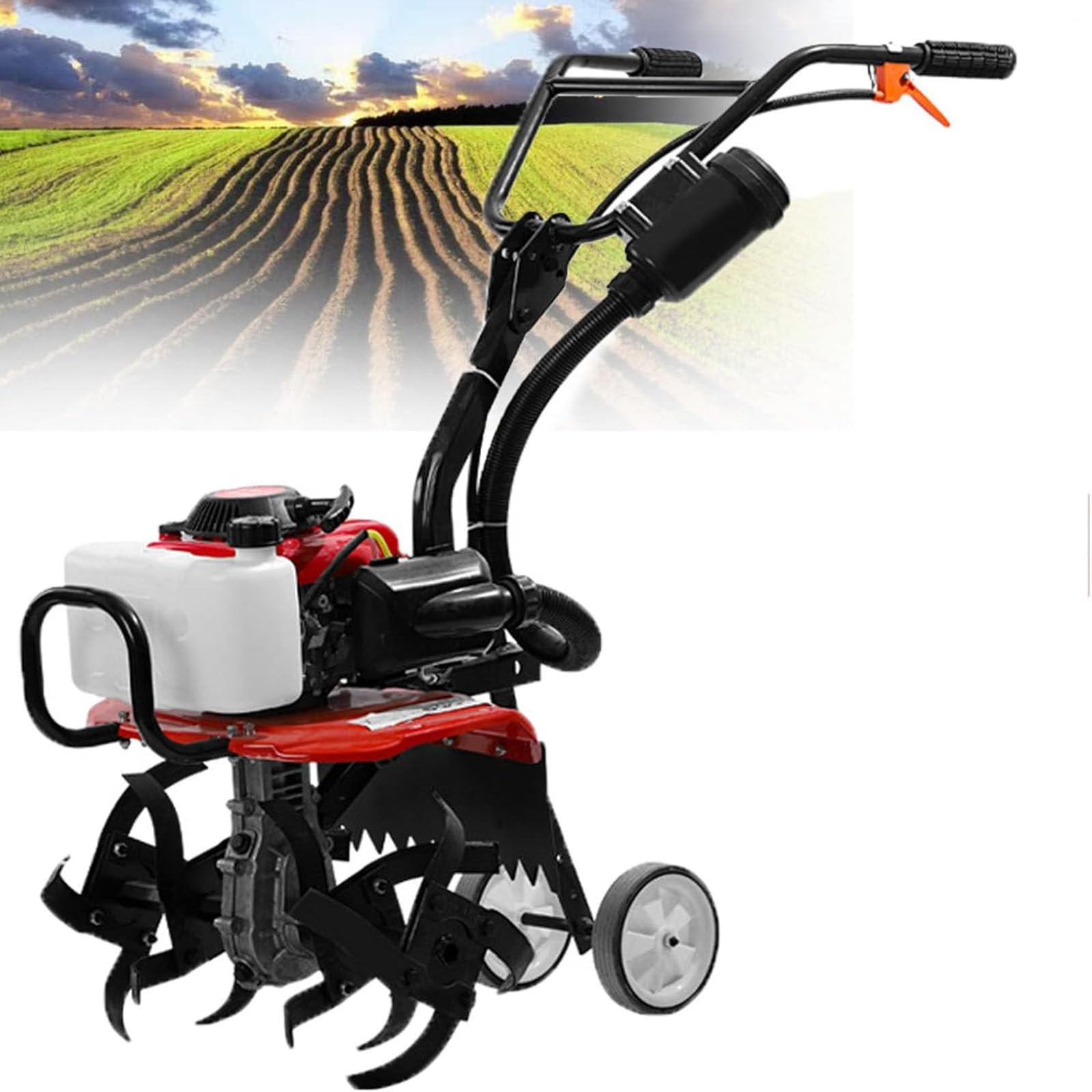Jardín fresa de gasolina 55CC,Rotocultivador de 4 tiempos para césped, jardín y campo,Altura ajustable,10500 RPM