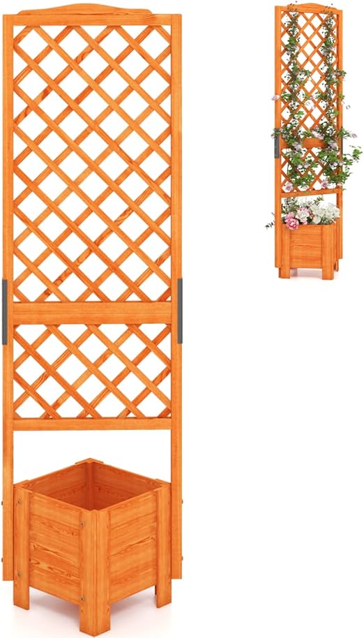 GiantexUK Garden Planter with Trellis, Wood Raised Garden Bed with