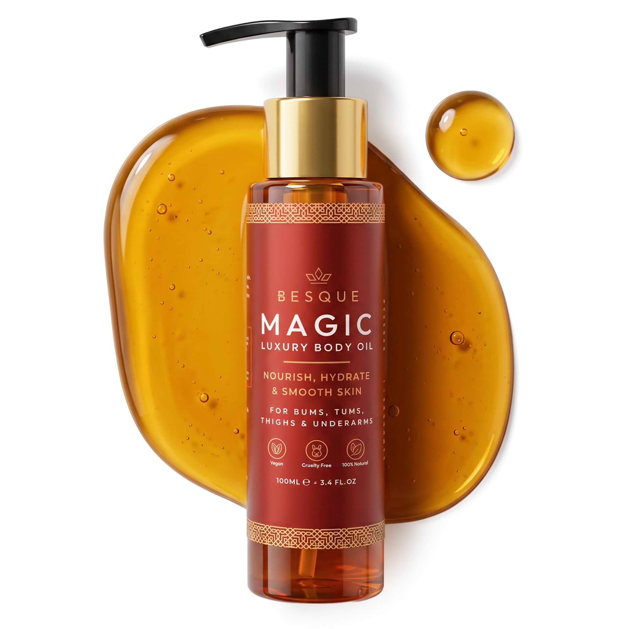 BesqueOriginal Magic Body Oil - Hydrating Body Oils for Women - 3.4 FL OZ Skin Care Body Oils for Women That Plump, Tighten & Firm Skin With Natural Ingredients, Made in UK