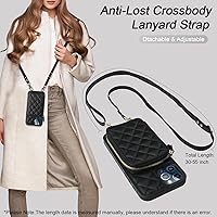 Vista 6 de Bocasal Funda tipo cartera cruzada para iPhone 12 Pro Max, con bloqueo RFID, de piel sintética, con cremallera, funda tipo cartera con función atril