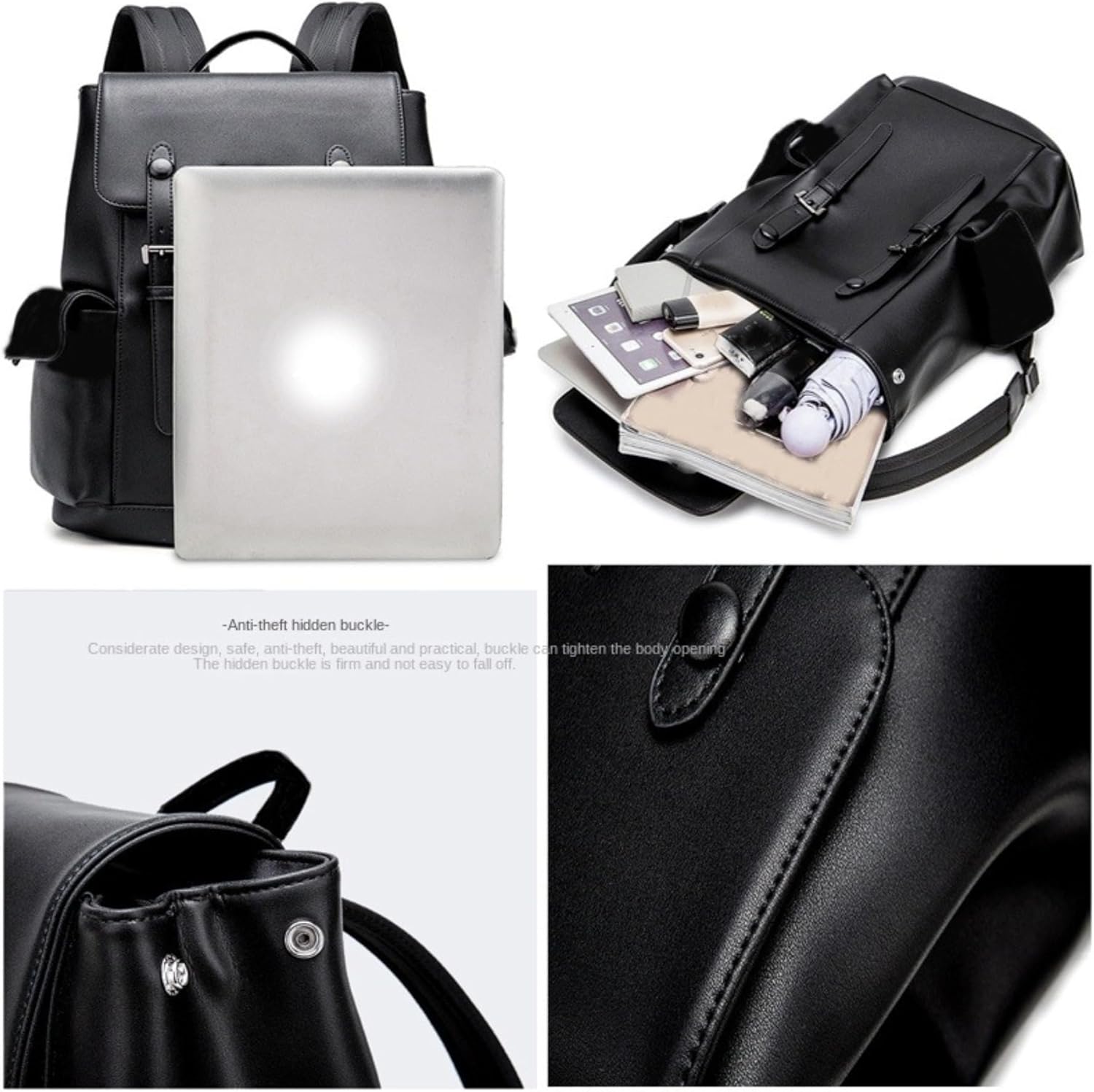 ROSTNK Leather Backpack for Men Black Laptop Computer Backpack Large Capacity Business Ladies Retro Leisure Travel Backpack (Backpack), XL-65028 - Image 3