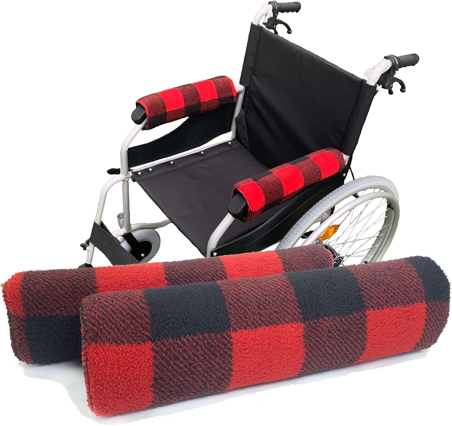 We&Life Wheelchair Armrest Pads (Pair, Red/Black, 13 inches)-Wheelchair Cushions for Seniors & Adults | Arm Rest Padded Cover | Armrest Covers for Office & Transport Chair & Mobility Scooter : Everything Else