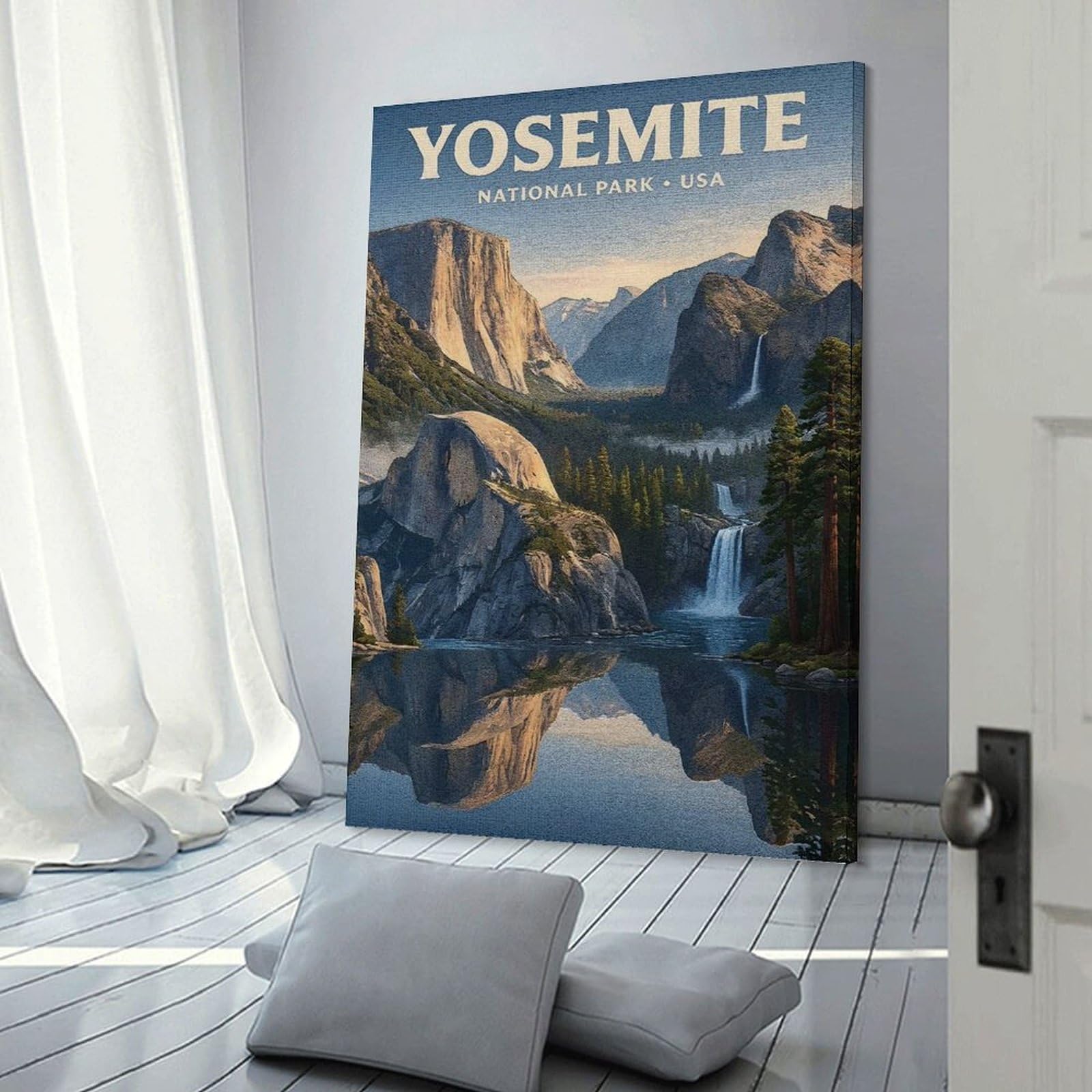Junmoney Yosemite National Park Vintage Travel Canvas Wall Art 16x24inch(40x60cm), for Wall Displays, Bedrooms Or Room Updates, Ideal for Building A Coordinated Art Wall