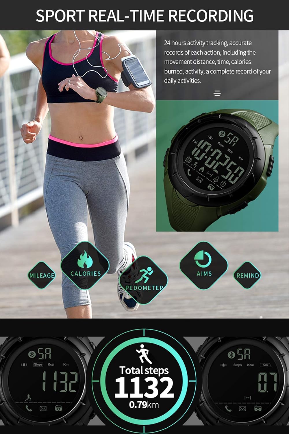Fitness Tracker Digital Watches Pedometer Calorie Counter Stopwatch Alarm 5ATM Waterproof Sport Wrist Watch for Men Women - Image 4