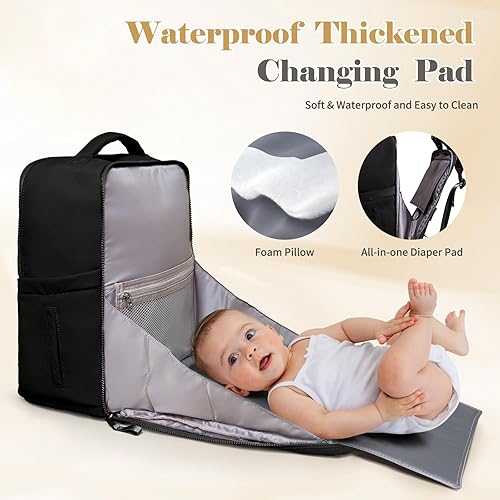 Miniatura 2 de Mochila para pañales, mochila para bebé con cambiador, bolsa de pañales grande impermeable para bebés niños y niñas, pañaleras para bebe con 15