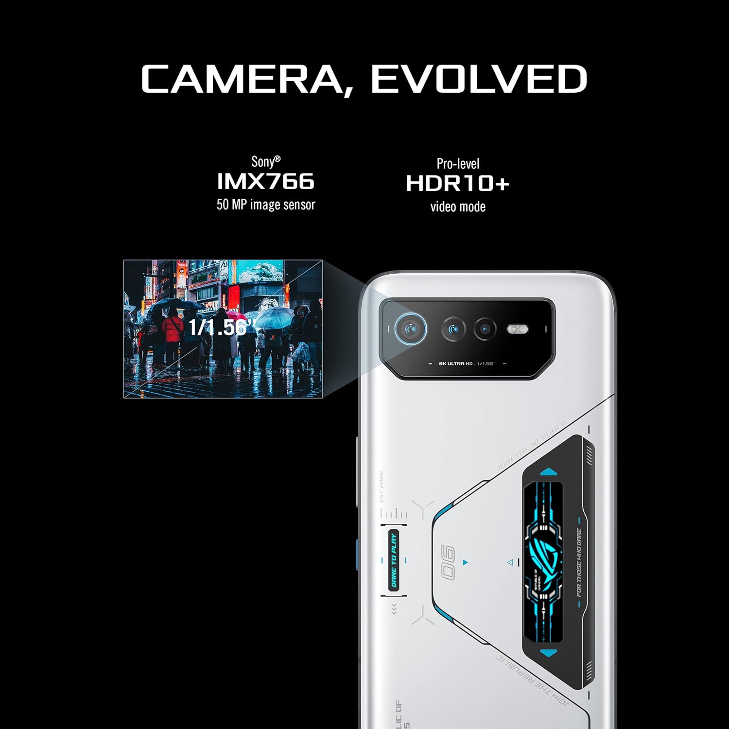 ASUS ROG Phone 6 Cell Phone, 6.78” FHD+ 2448x1080 165Hz, 6000mAh Battery, 50MP/13MP/5MP Triple Camera, 12MP Front, 12GB RAM, 256GB, 5G LTE Unlocked Dual SIM, White, AI2201-12G256G-WH [US Version]