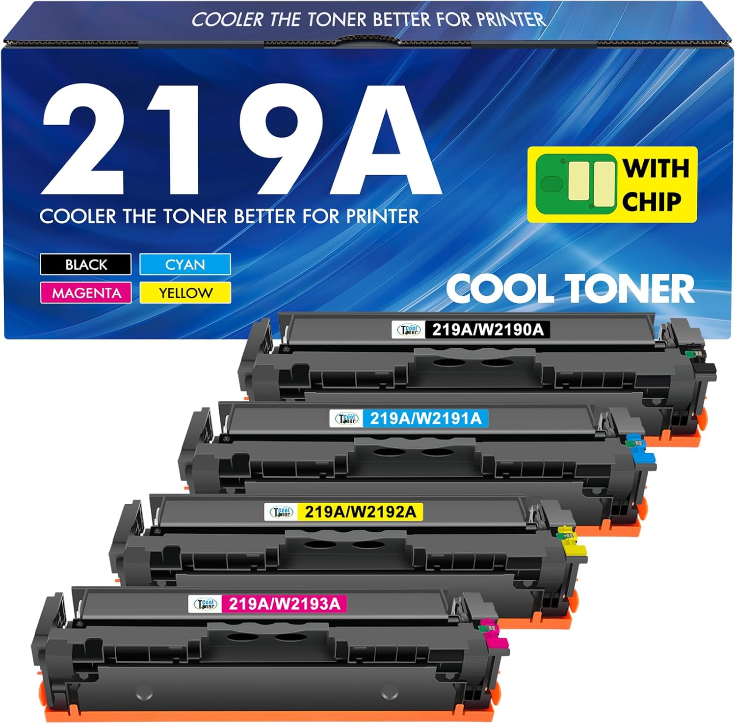 219A 219X MFP 3302FDW Toner Con Chip: 4-Pack Compatibili per HP 219A 219X per Color LaserJet Pro MFP 3302FDW 3302SDW 3302FDN 3302FDNG 3302FDWG 3302SDWG 3202DN 3202DW W2190A Nero Ciano Giallo Magenta