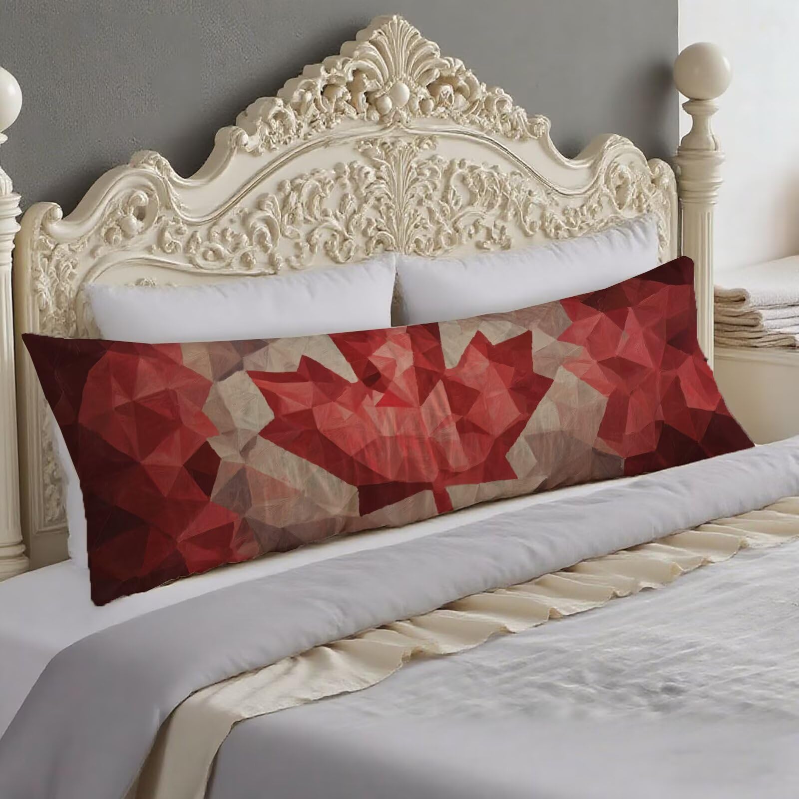 Taie de traversin rouge 40x120 cm avec motif feuille et fermeture éclair