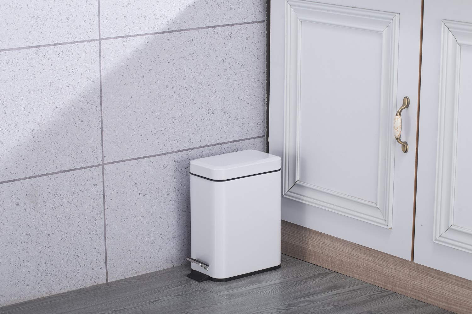 Uр Tо 40% оƒƒ Smartbin 5L 1.3 Gal Stainless Steel Kitchen Trash Can Pedal Dust Bin Waste Basket Garbage Bin with Lid Inner Bucket Rectangular Waste Bin in-Home Recycle Bin (Style A, White)