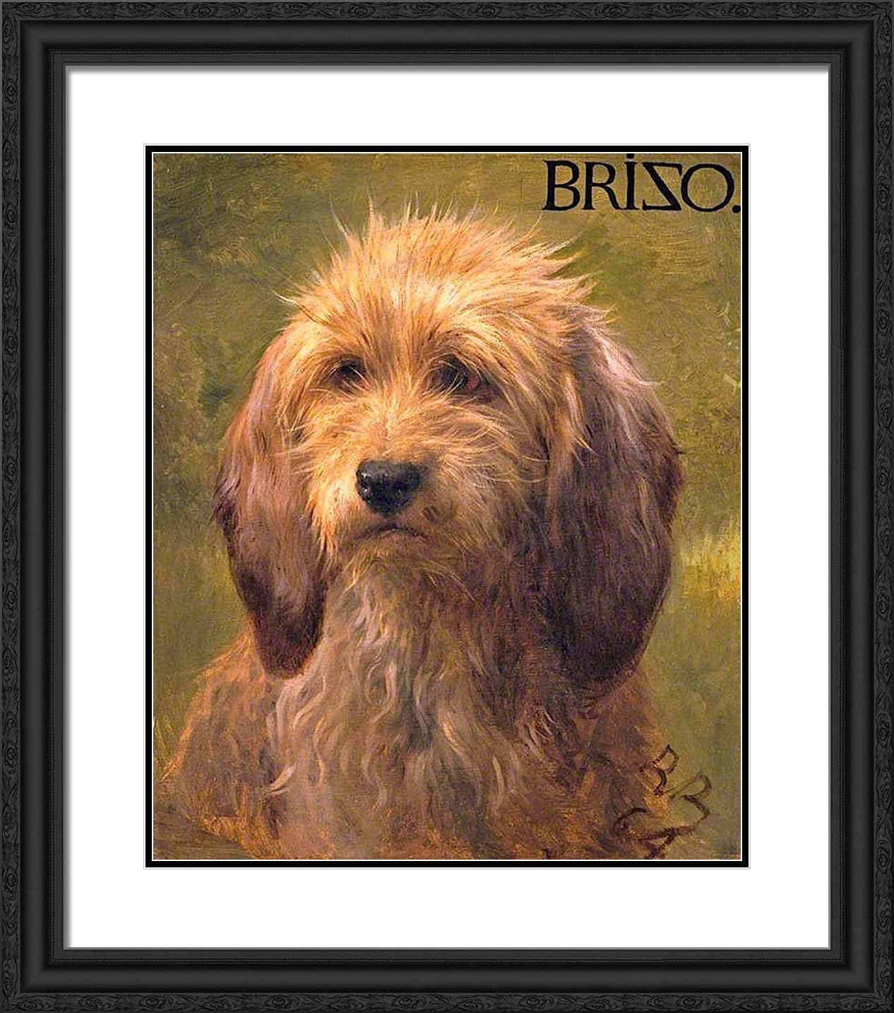 ArtDirect Bonheur Rosa 20x22 Black Ornate Framed Art Print with Double Matting Titled: Brizo a Shepherd's Dog