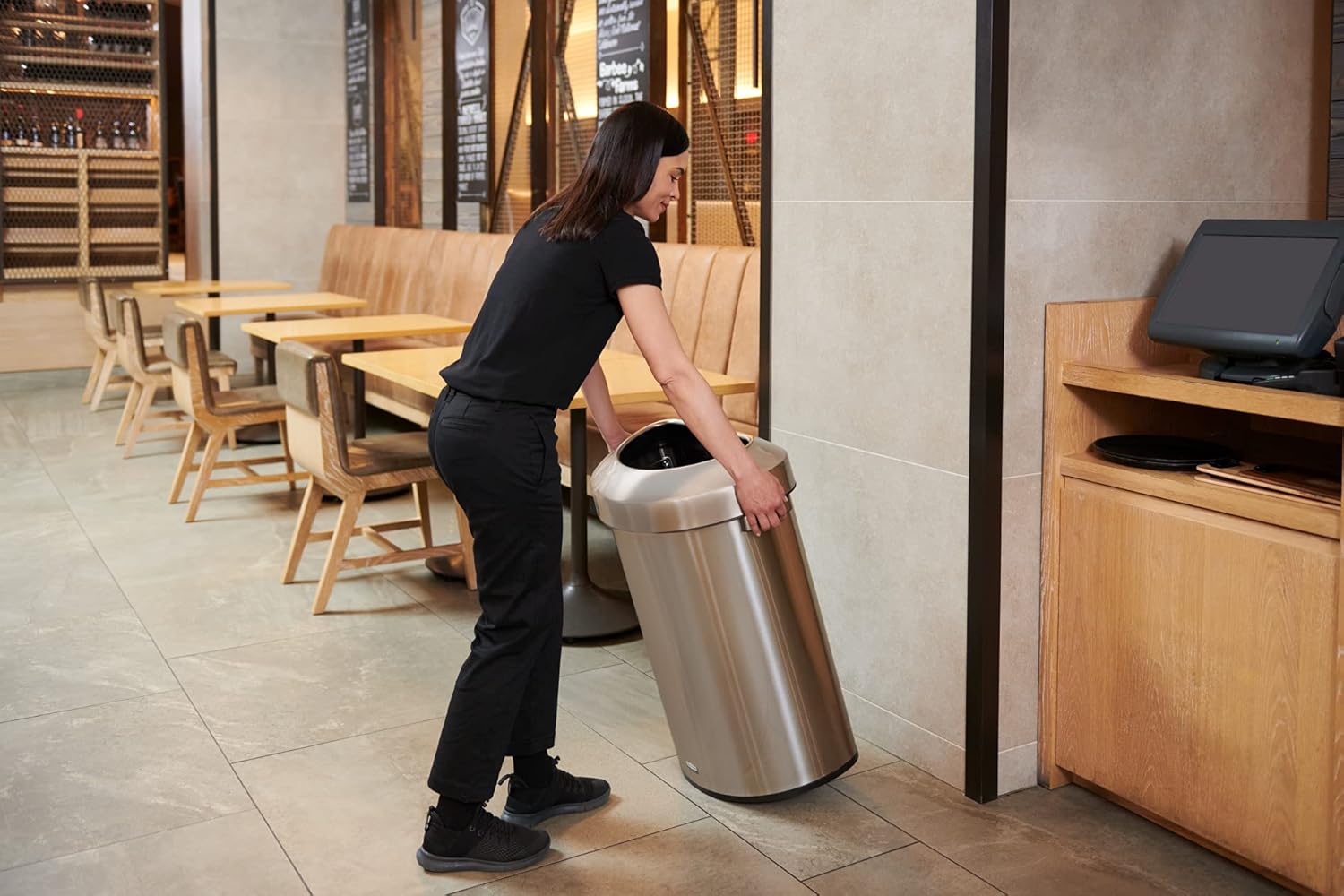 Rubbermaid Commercial Products Refine Decorative Container, 23 Gallon, Round Stainless Steel Trash Can: Industrial & Scientific