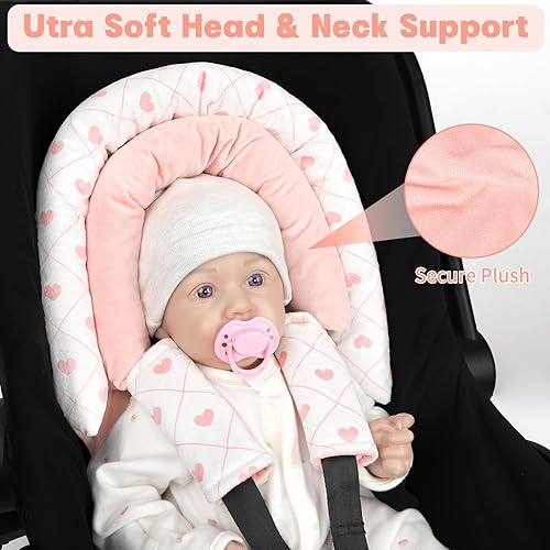 Miniatura 5 de Asiento de automóvil para bebé, soporte para la cabeza y el cuerpo con 2 almohadillas para correa, cojín ultra suave para recién nacido prematuro