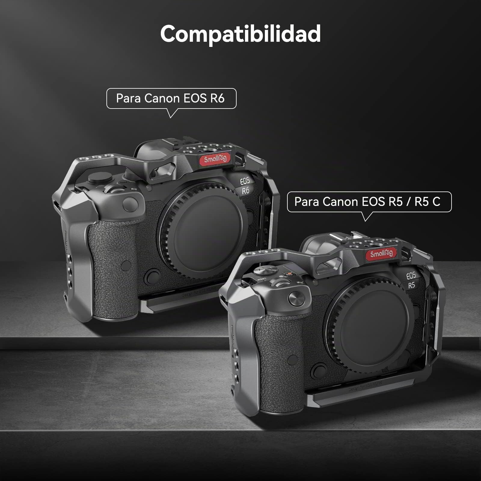 (Nueva Versión) SMALLRIG Jaula R5 / R5 C / R6 para Canon R5 R6 R5 C, Estabilizador de Plataforma de Aleación de Aluminio con Zapata, Orificios Roscados de 1/4"-20 y 3/8"-16-2982B