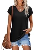 Womens Summer Tops 2025 Cap Sleeve Trendy V Neck Loose Fit T Shirts