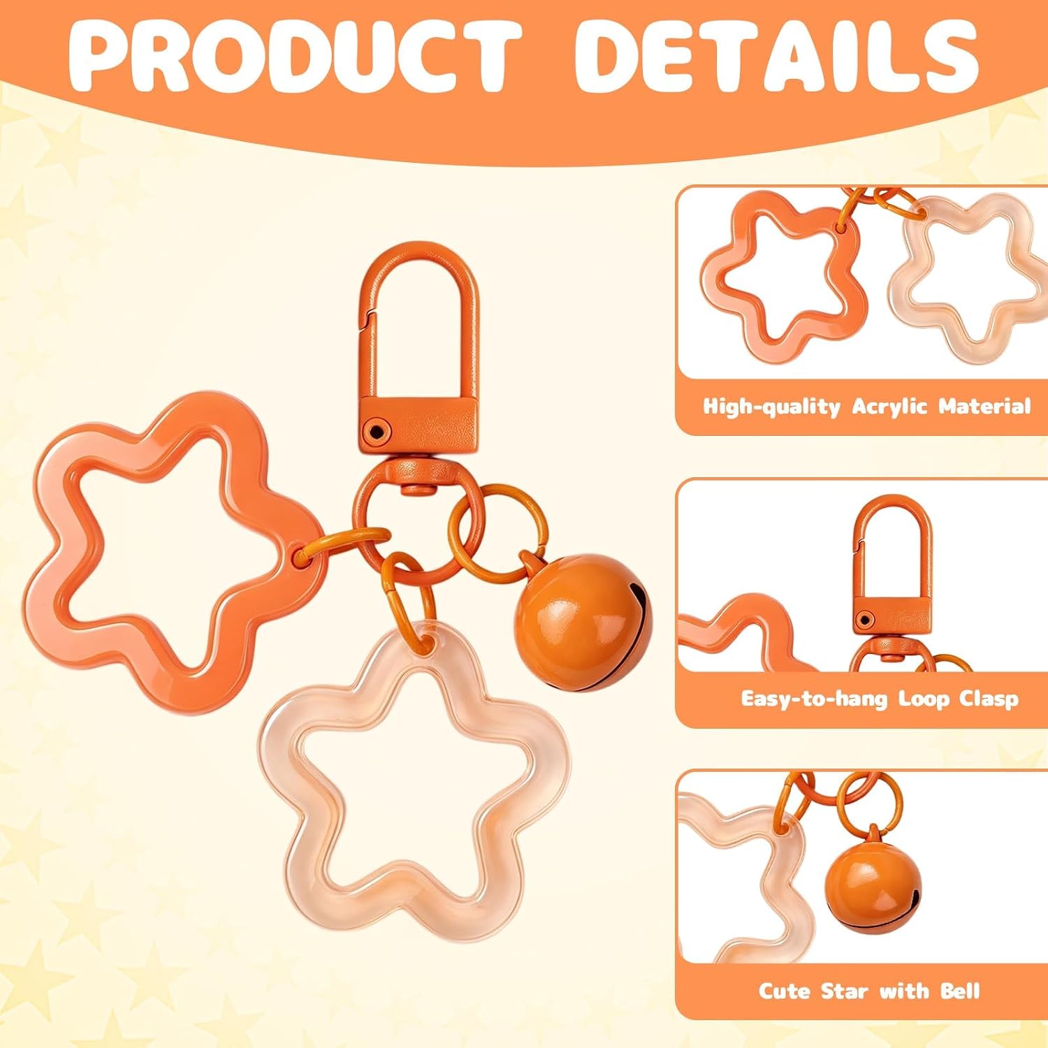 10Pcs Star Keychain Clasp, 10 Colors Acrylic Keychain Stars and Bell Charms image 3