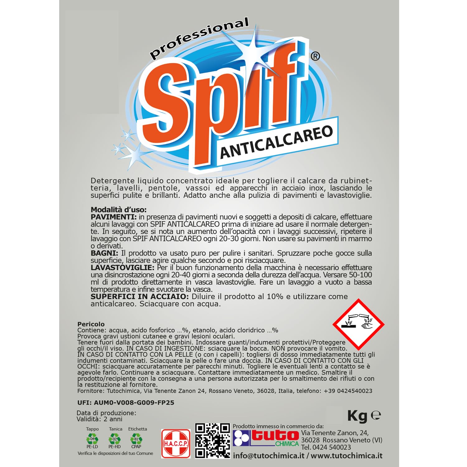 Spif Detergente Anticalcare Professionale Concentrato Disincrostante (5 Kg)