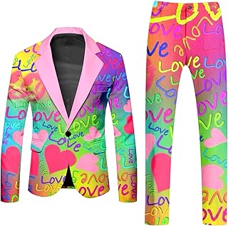 Trajes para hombre traje de dos piezas abrigo manga larga pantalones hombre en colores arco iris estampado botones bolsillos fiesta fiesta V