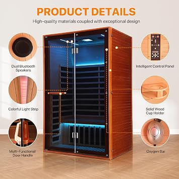 OUTEXER Far Infrared Sauna 120V 20A for 2 Person Indoor Canadian Hemlock