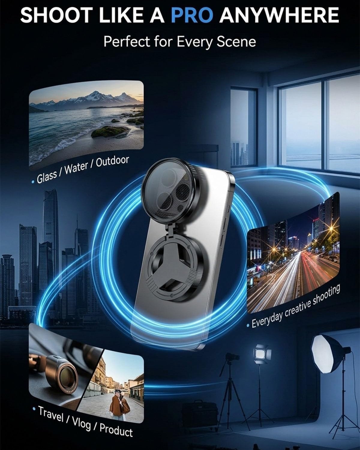 Anti-Glare Magnetic Phone Filter 2-in-1 Magnetic Cpl & Star Filter Lens for iPhone Anti Glare Camera Compatible with iPhone 12-17 Reduces Reflections Enhances Colors 52mm Polarizing Filters(Cpl)