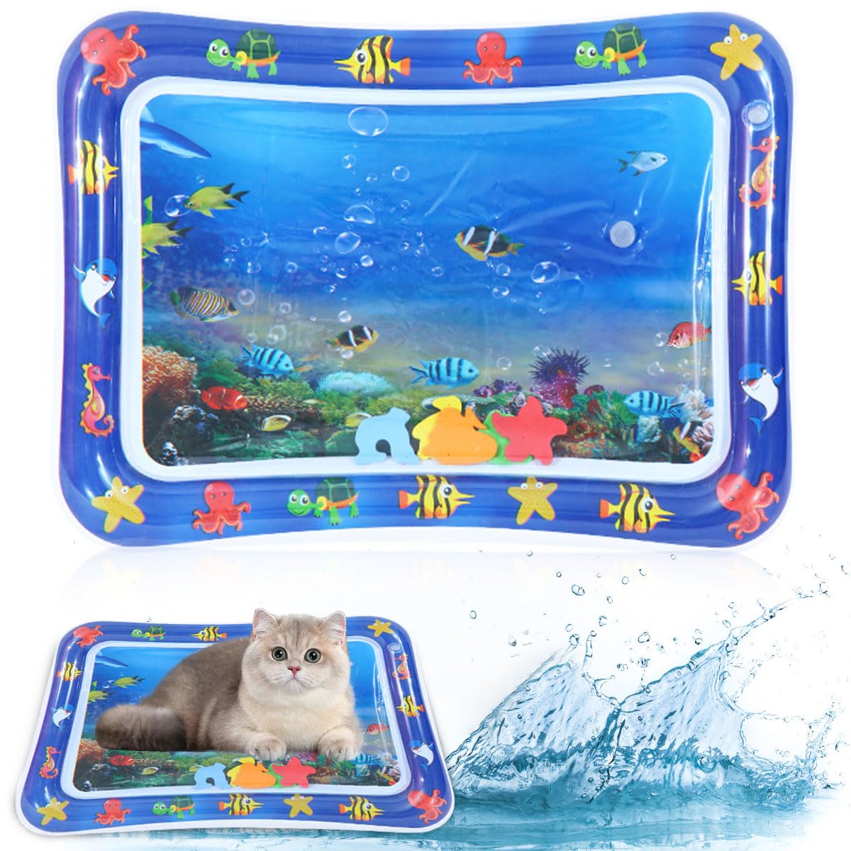 JRDFHT Tapete de Juego Sensorial de Agua para Gatos, Tapete de Juego de Agua con Sensor, Alfombra de Juego Sensorial de Agua para Gatos, Juguete Interactivo para el Verano para Gatos y Perros