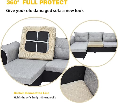 Miniatura 4 de Fundas de cojín para sofá, funda de cojín elástica para sillón, sofá de 1 asiento, jacquard de celosía de diamantes con banda elástica (1 funda de