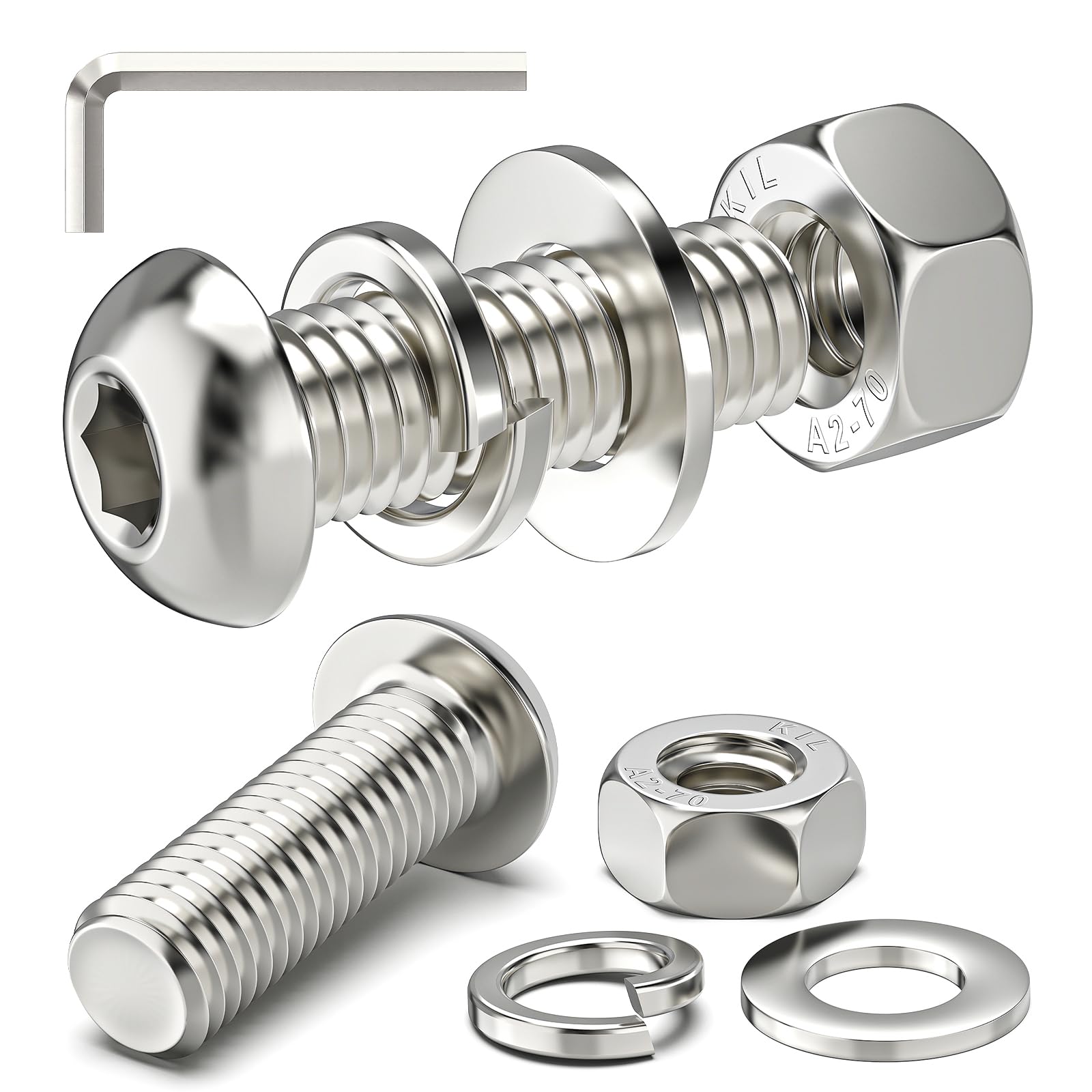 10Sets M10 x 30mm Button Head Socket Bolts Screws and Nuts