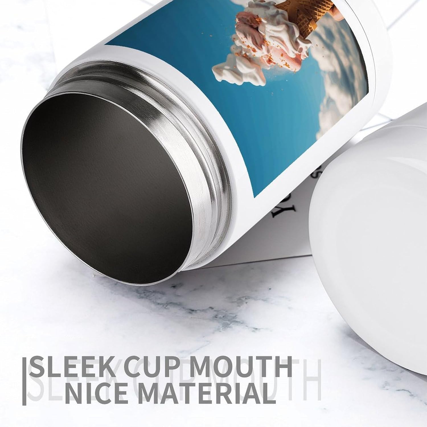 Stainless Steel Cooler, Cloudy Ice Cream Print Multipurpose Beverage Chiller with Silicone Sleeve for Home, Office, Camping, And Bar