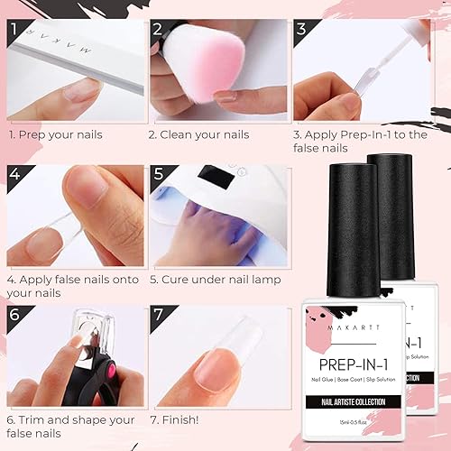 Miniatura 8 de Makartt Paquete de puntas de uñas, gel de pegamento de uñas, uñas francesas de media cubierta, uñas acrílicas naturales para mujeres, 500 unidades