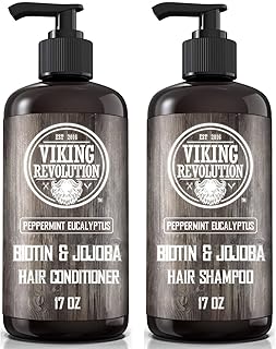Viking Revolution Biotin Mens Shampoo and Conditioner Set - Eucalyptus Shampoo and Conditioner Set with Jojoba Oil and Mint Oil - Peppermint Oil Hair Conditioner for Men (17 Oz)