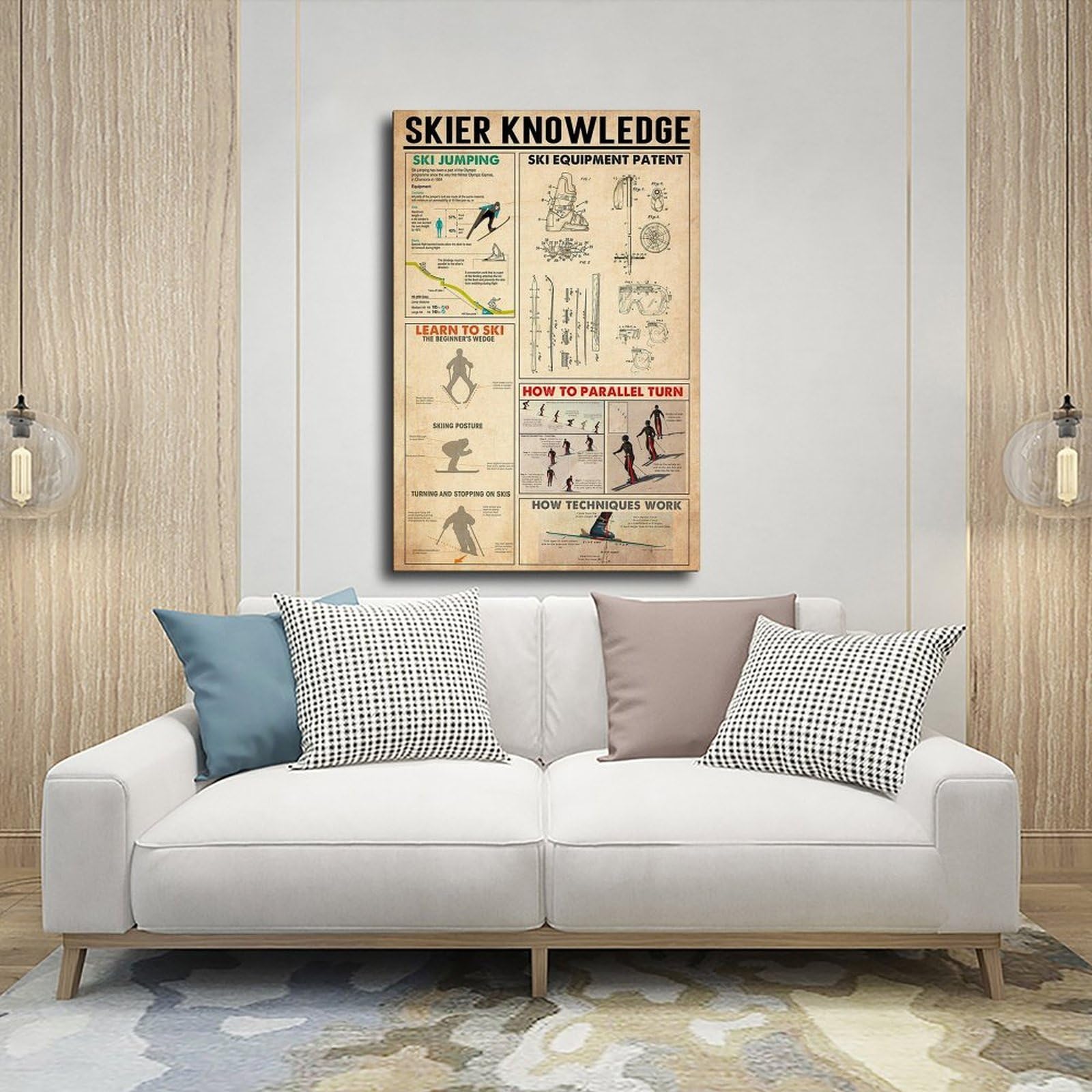 Poster su tela con scritta "Skier Knowledge", decorazione per camera da letto, ufficio, stanza, regalo, 50 x 75 cm