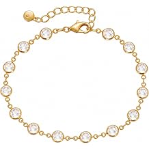 HOWOSO 18K Gold Plated Crystal Anklets for Women, Simple Vintage Anklets