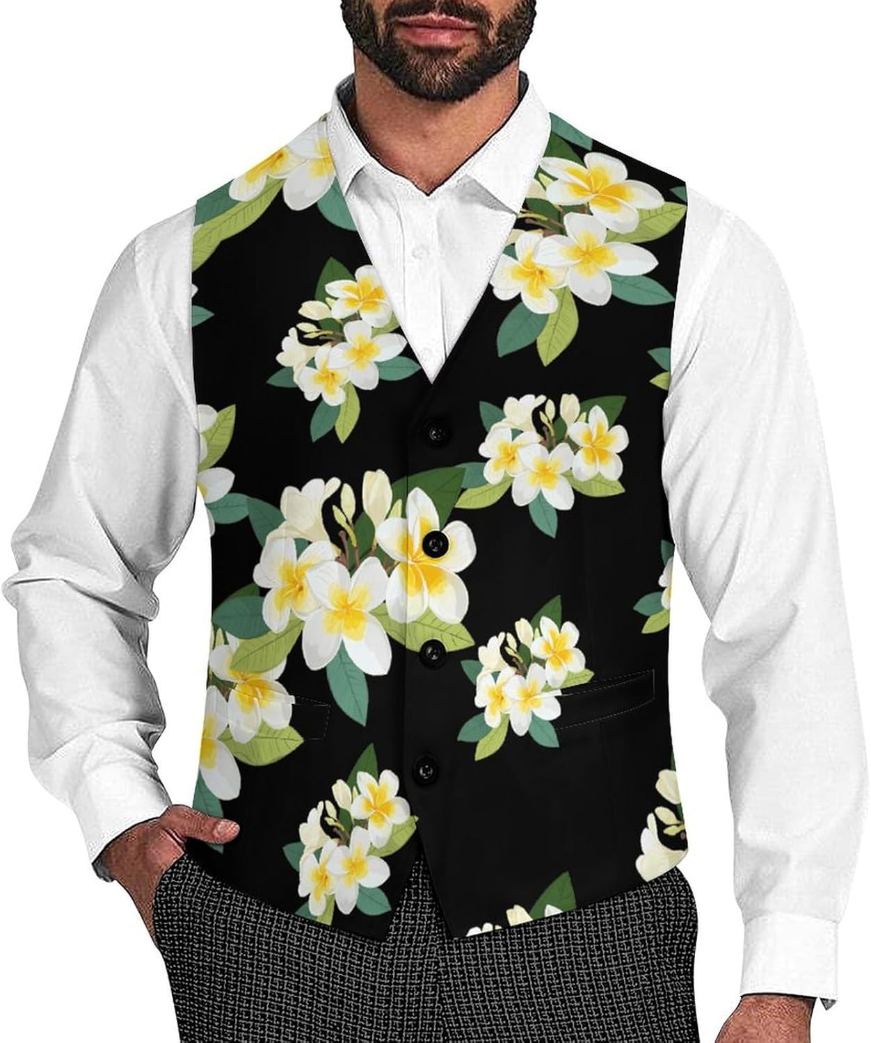 Plumeria Flowers Men's Formal Suit Vest Slim Waistcoat for Business Tuxedo Dress