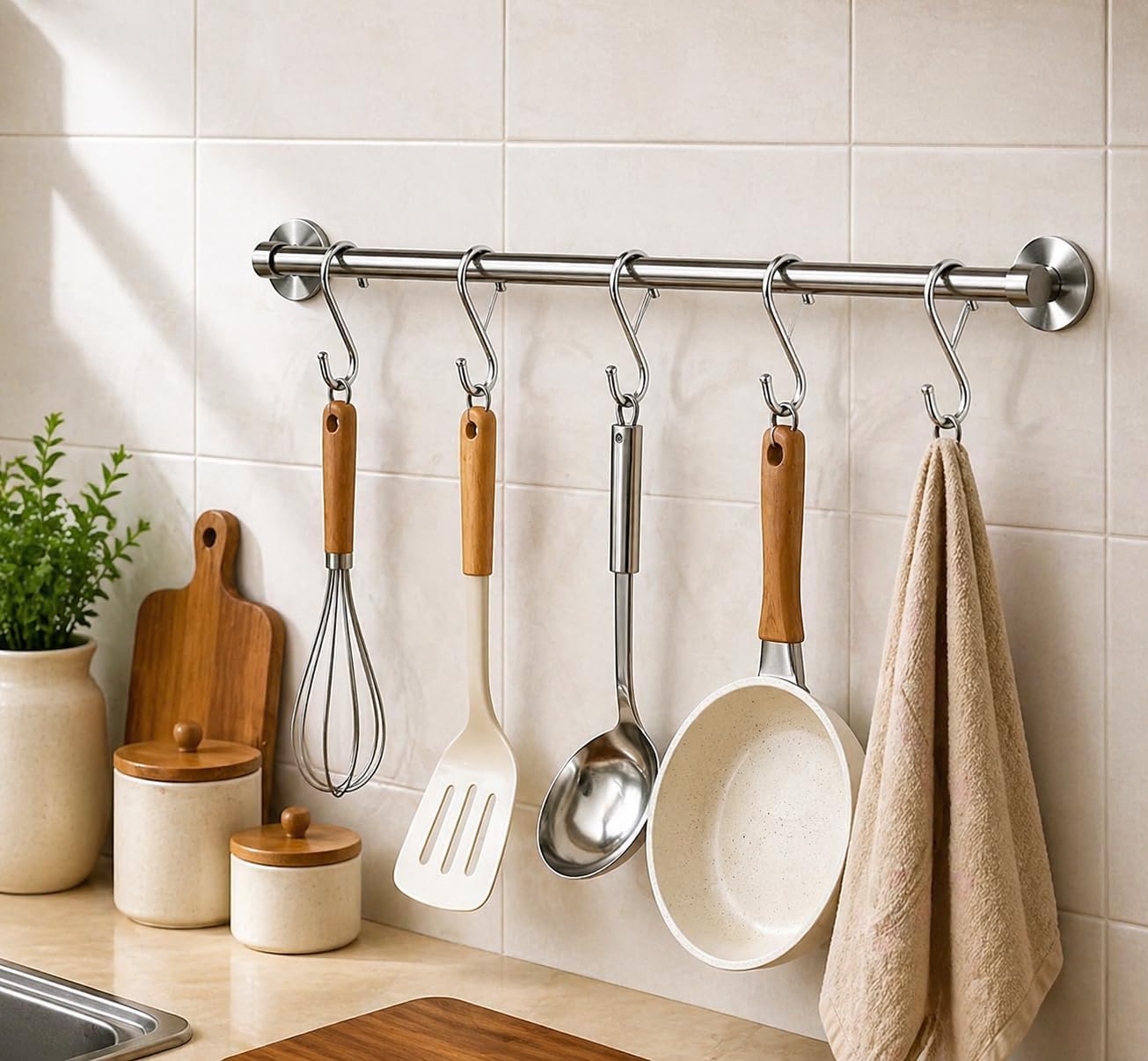 S Hooks for Hanging, Heavy Duty with Safety Buckle Design, S Shaped Utility Hooks for Kitchen Utensil, Pans, Closet Rod, Bags, Purse, Plants, Hooks for Hanging Pots (6, Silver) image 4