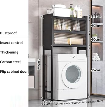 Washing Machine Storage Rack, 3-Tier Cabinet for Dryer and Washer with Adjustable Feet