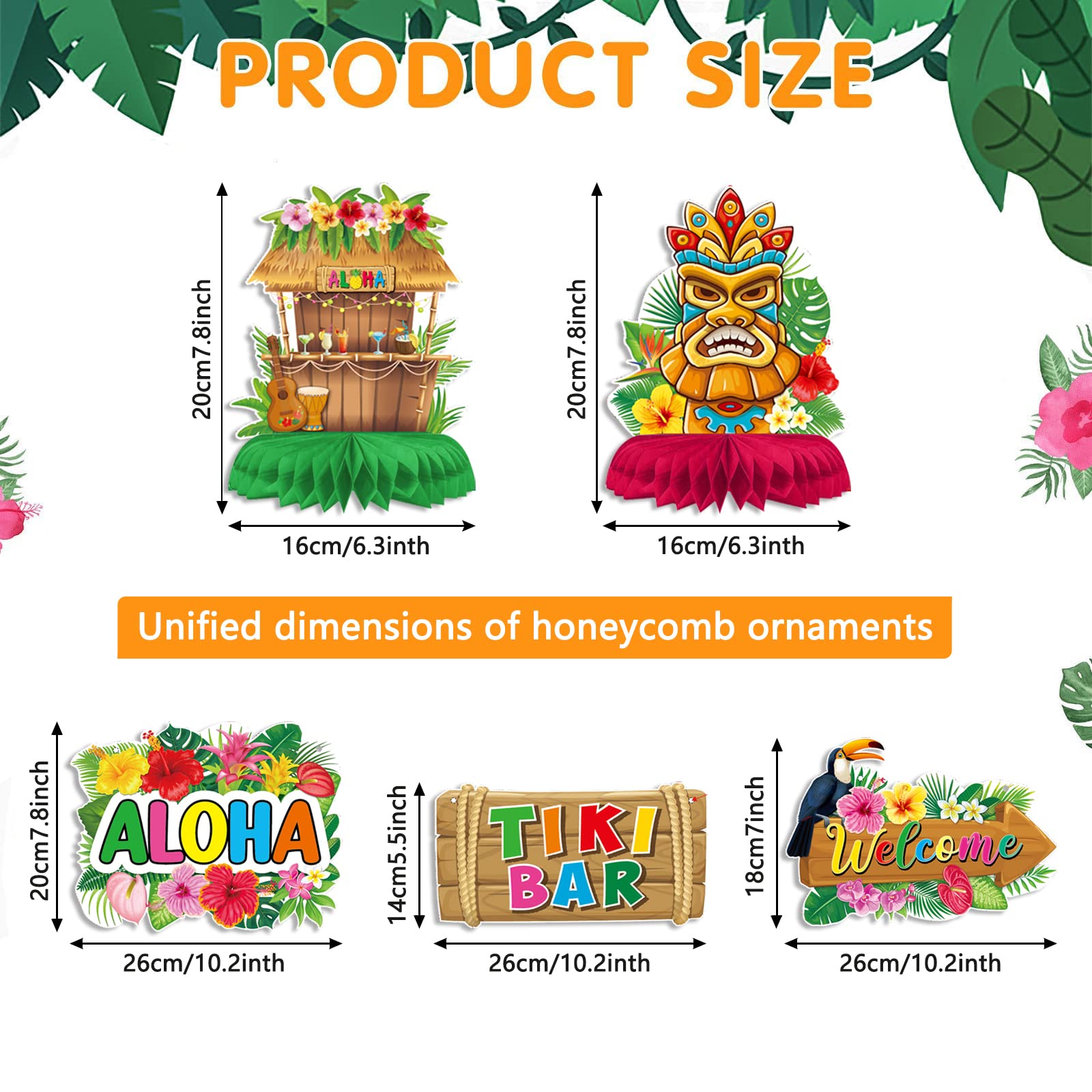 PHOGARY 9Pcs Hawaiian Luau Honeycomb Centerpieces Table Topper Hawaiian...
