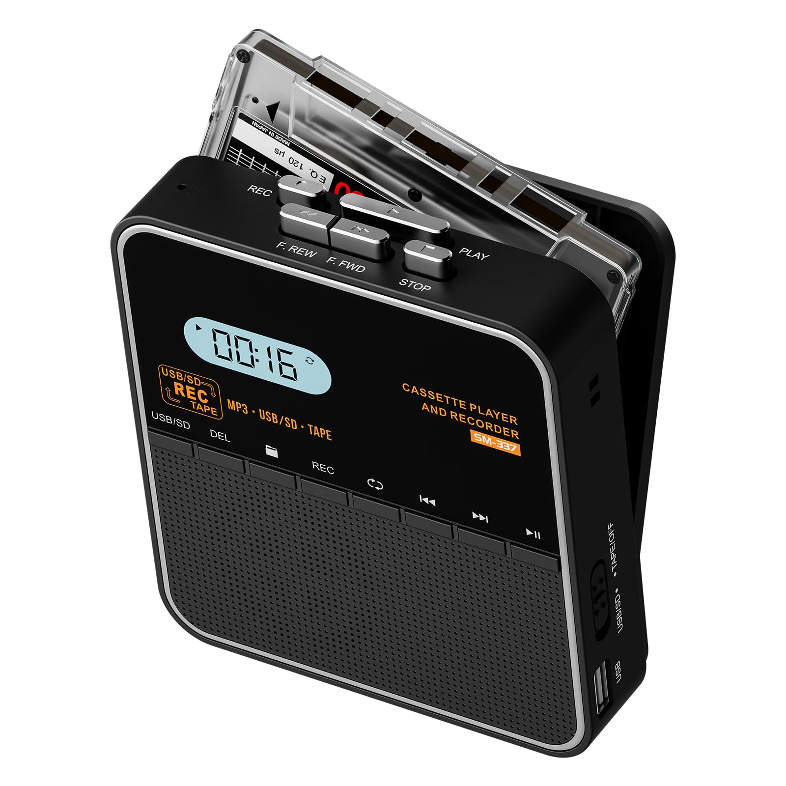 Photo 1 of FIOLEES Cassette Tape Player Recorder, Cassette to MP3 Converter, Record to Cassettes/USB/SD Card, LCD Display, Power by USB C or AA Battery, Built-in Speaker, Headphone Jack and Mic