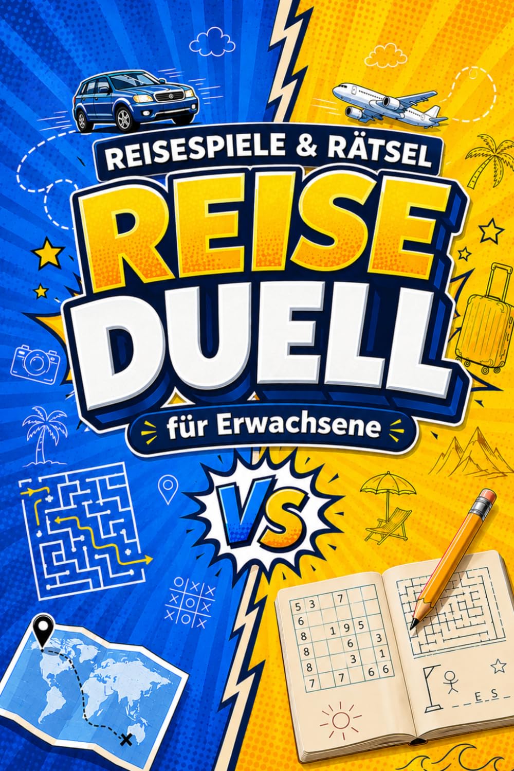 Reiseduell für Erwachsene: 1-gegen-1-Reisespiele für den Urlaub – Stift-und-Papier-Spaß für Flugzeug, Strand, Camping und entspannte Pausen unterwegs.