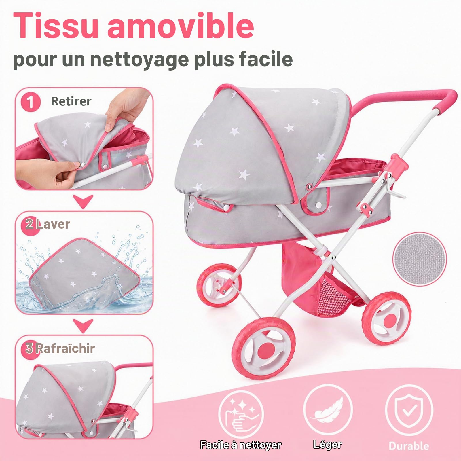 Bebamour Landau 2 en 1 Ensemble Poussette avec Landau Amovible Jouet pour Tout-Petits (Gris)