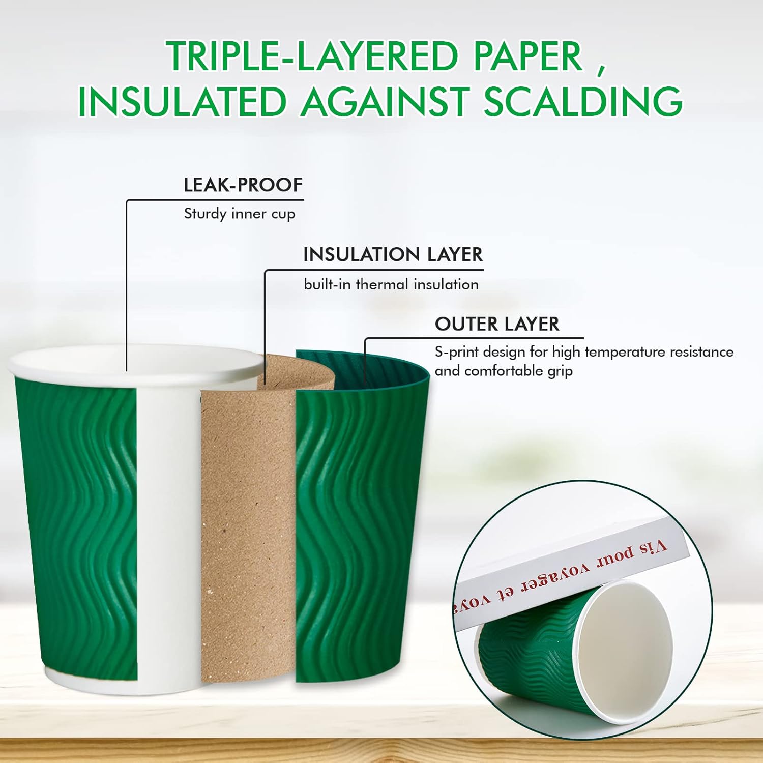 100 Count 12 oz Coffee Cups with Lids, Insulated Ripple Wall Paper Hot Coffee Paper Cups for Hot Drinks