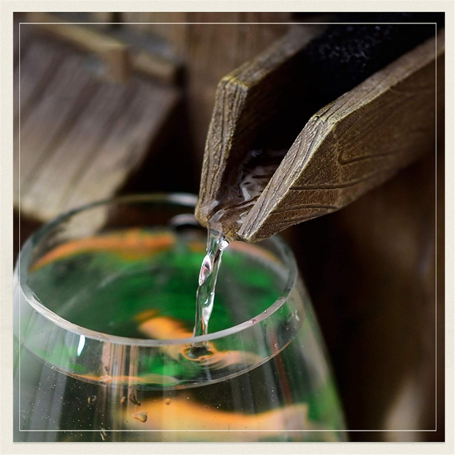 Tabletop Fountain Transparent Fish Tank and Antique Cottage Fountain Waterfall Tabletop Water Feature Indoor Decoration Aquarium Humidifier Relaxesion Desktop Decorative Fountain Desktop Fountain(Colo