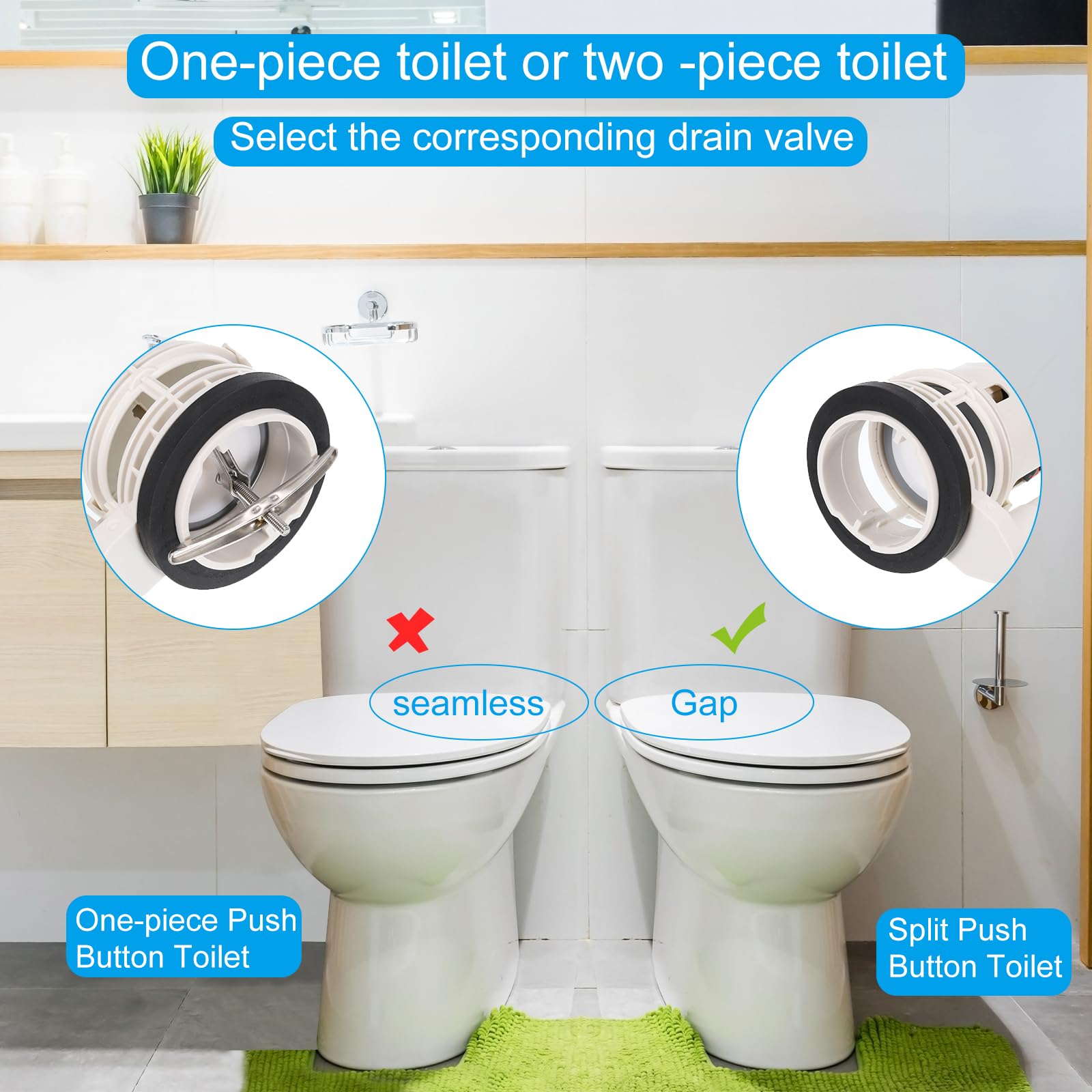 uxcell Vannes de chasse d'eau pour toilettes, 170 mm de long, double soupape de chasse d'eau en une pièce à bouton poussoir pour toilettes de 7,6 cm