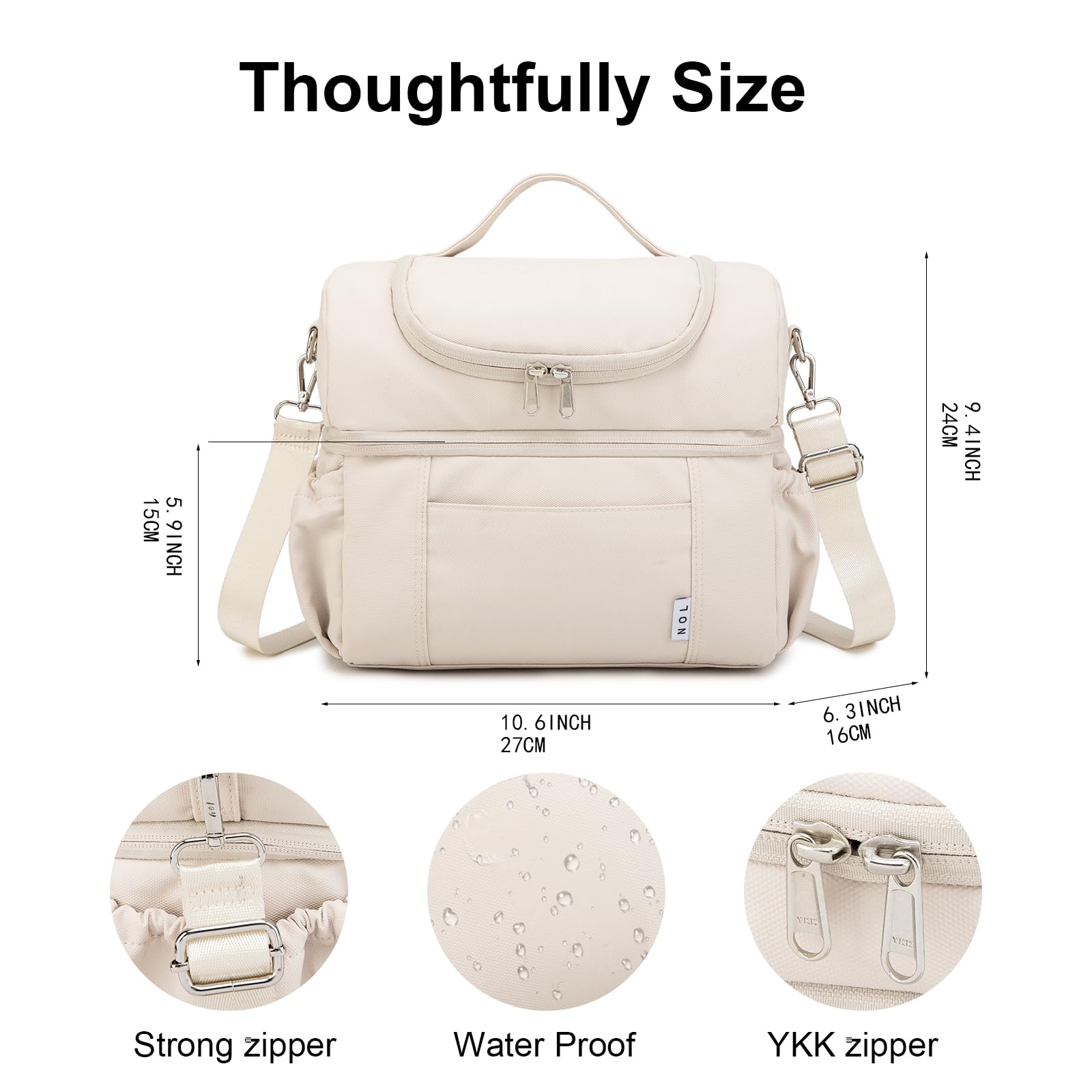 NOL Natural Organic Lifestyle Lonchera térmica para adultos, bolsa de almuerzo grande con doble compartimento, bolsa de almuerzo enfriadora, ligera, de nailon, impermeable, para el trabajo, picnic,