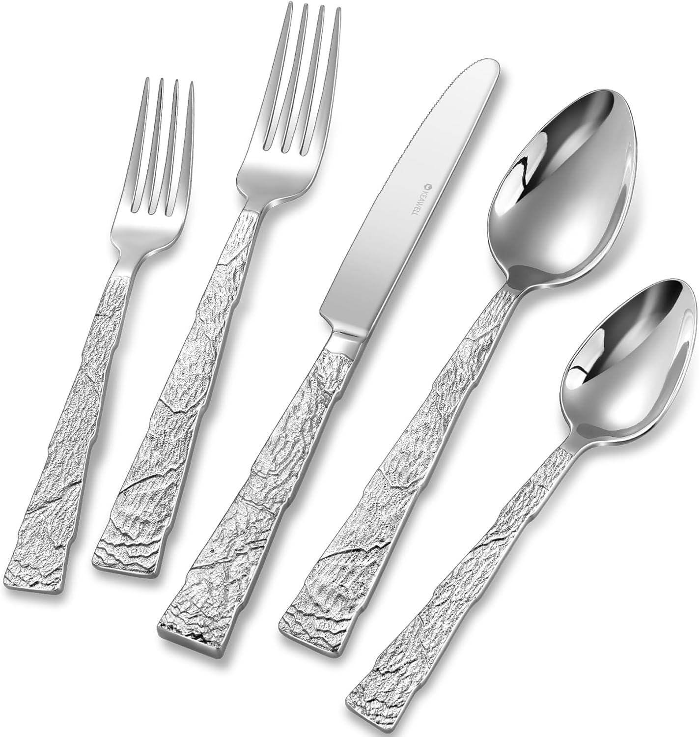 KEAWELL Premium Lava Silverware Set – 18/10 Stainless Steel Flatware, Dishwasher Safe, Textured Handle, Durable for Everyday Use, Elegant for Entertaining (20, Silver) - Amazon product rated Grade C