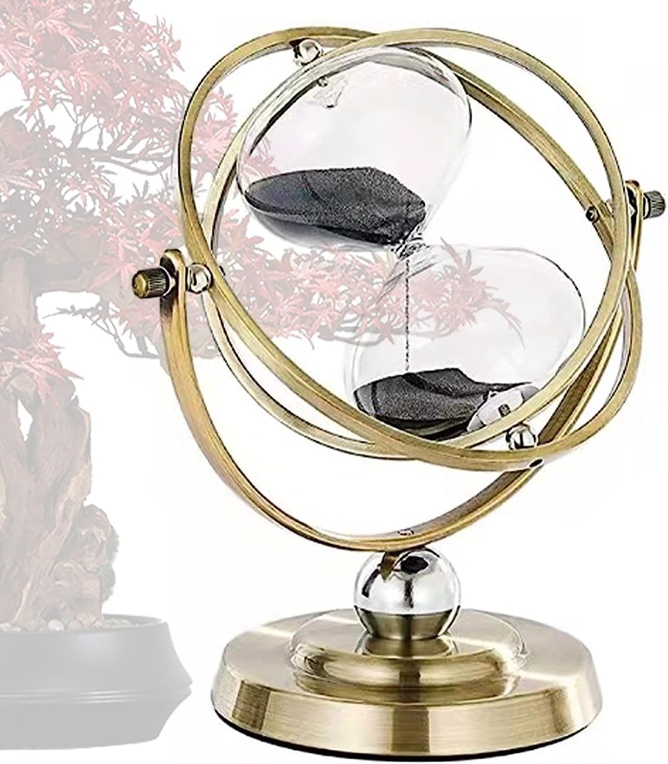Sanduhr Groß Vintage, Messing, 60 Minuten, 360° drehbar, Schwarz | Versiegeltes Glas verhindert Auslaufen, doppellagige Rotation für flexible Blickwinkel, ideal als Geschenk für Büro