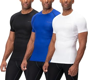 DEVOPS 3 Pack Mens Compression Shirts Short Sleeve Cool Dry Baselayer Tops