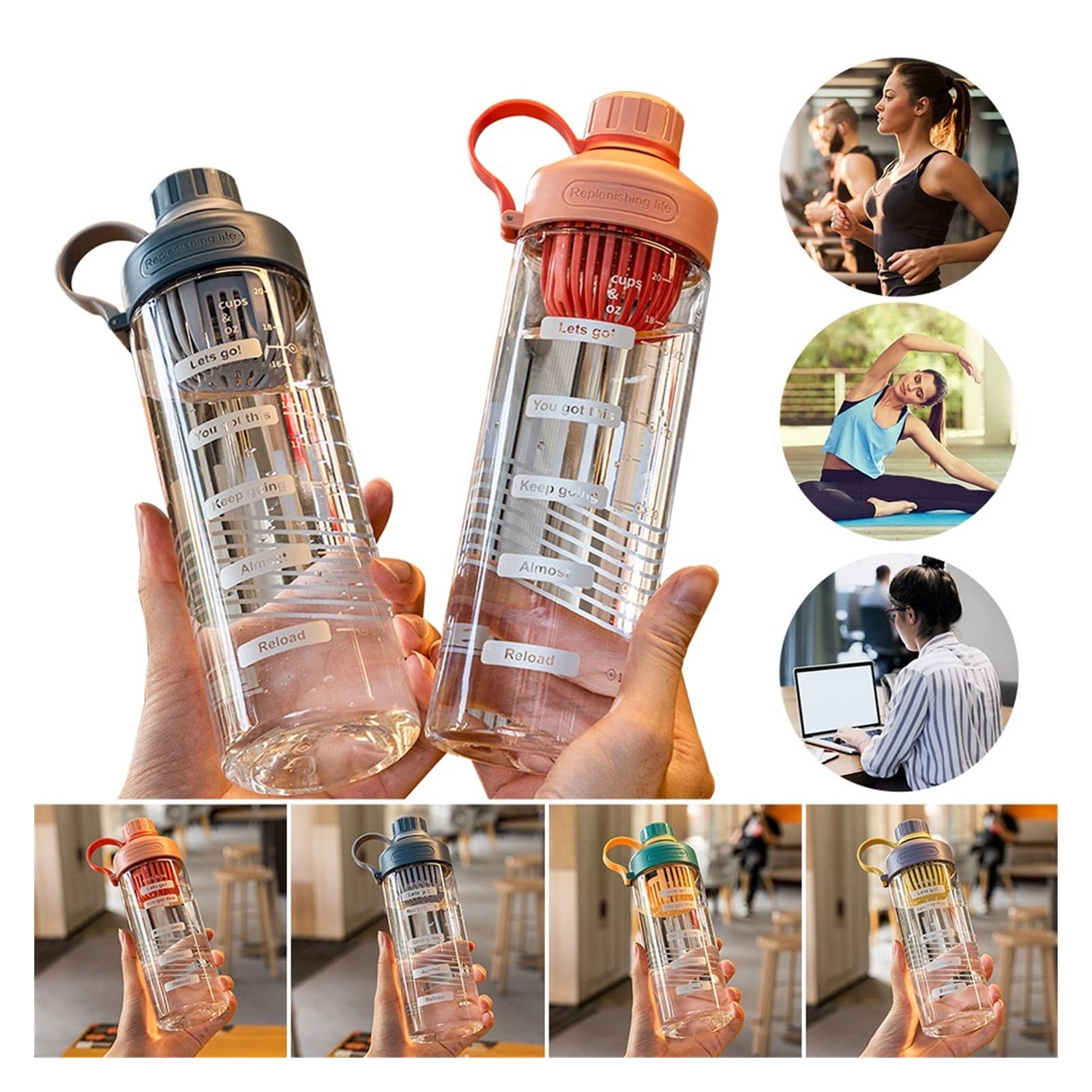 MRKU Bottiglia d'Acqua in plastica per Bere, Portatile, per Sport, tè, caffè, Utensili da Cucina, Bottiglia d'Acqua a Prova di perdite per la Scuola, Bottiglie d'Acqua