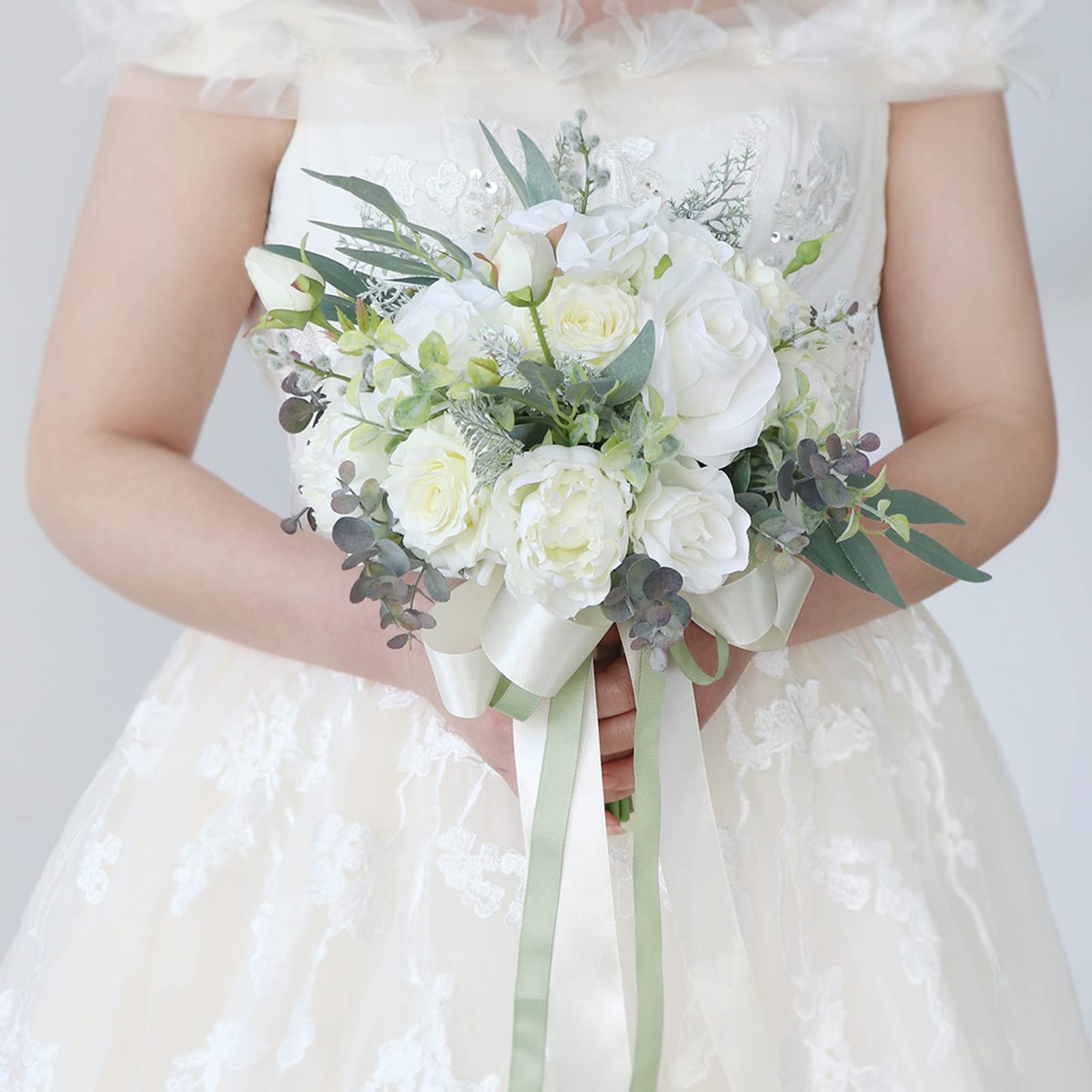 Hochzeit Bouquet Vintage Style Weiß Rose Braut Braut künstliche Bouquet Brautjungfer Hochzeit Dekoration Sträuße